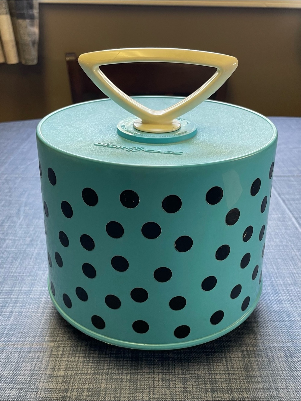 Rare Vintage Disk-Go-Case Blue w/Black Polka Dot & Asst Lot of 60 45 RPM Records